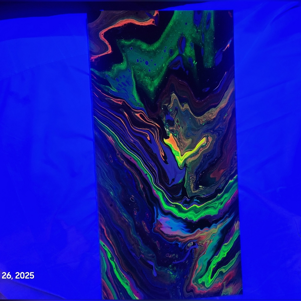 Handcrafted Glow In The Dark And Neon Fluid Art Canvas